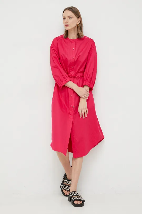Βαμβακερό φόρεμα Max Mara Leisure ροζ