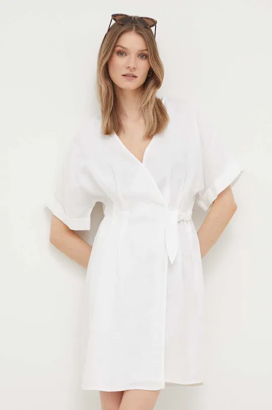 λευκό Λινό φόρεμα United Colors of Benetton Γυναικεία