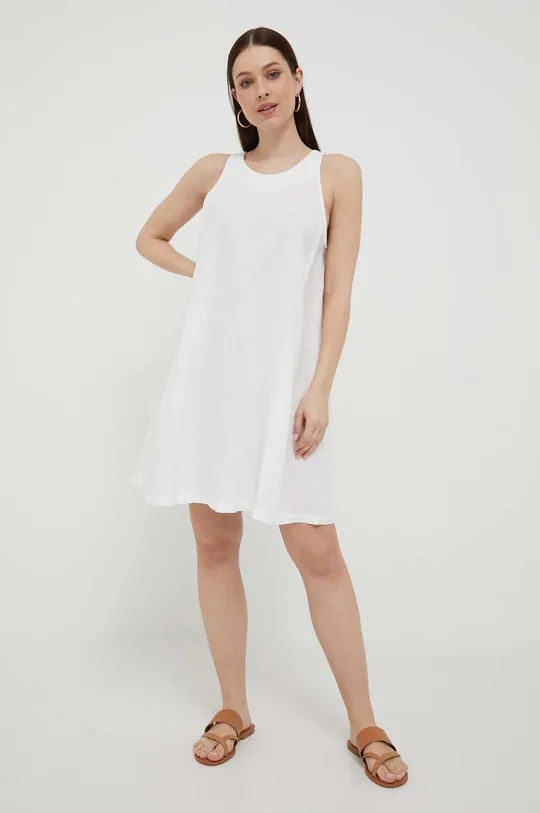 Λινό φόρεμα United Colors of Benetton λευκό
