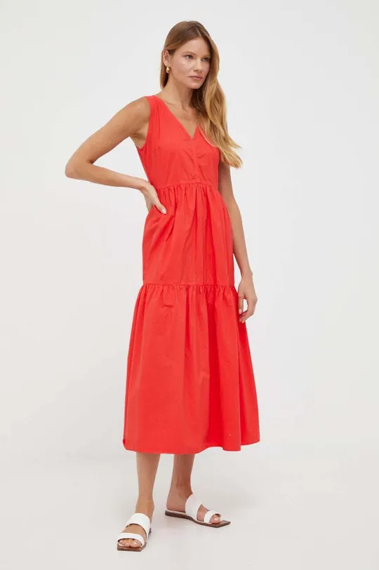 κόκκινο Βαμβακερό φόρεμα BOSS Γυναικεία