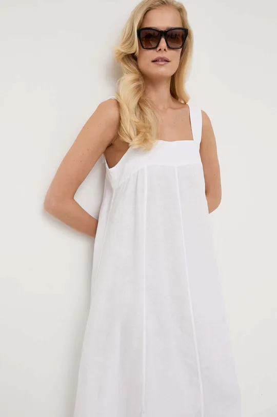 белый Льняное платье BOSS