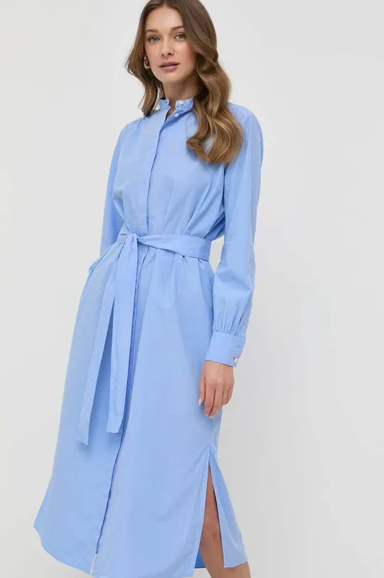 Βαμβακερό φόρεμα BOSS μπλε