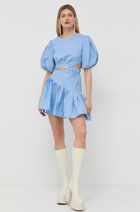 Ľanové šaty Bardot modrá