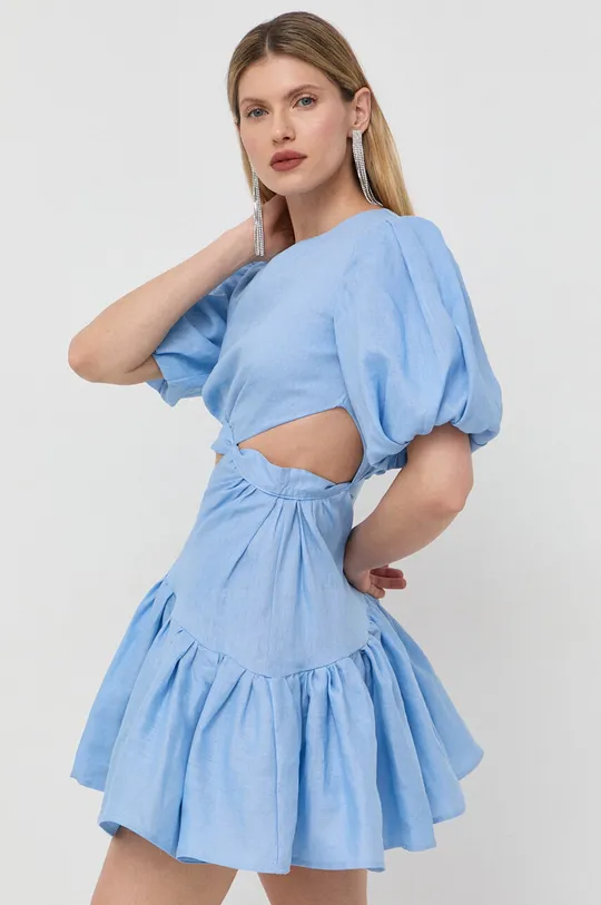 μπλε Λινό φόρεμα Bardot