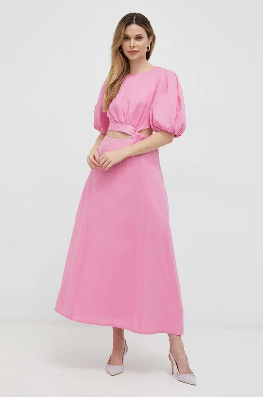 ροζ Λινό φόρεμα Bardot Γυναικεία