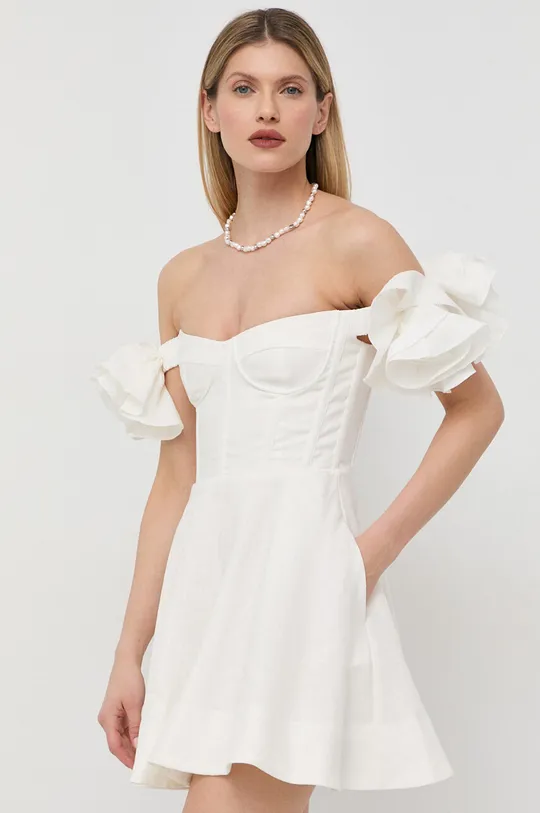 λευκό Λινό φόρεμα Bardot Γυναικεία