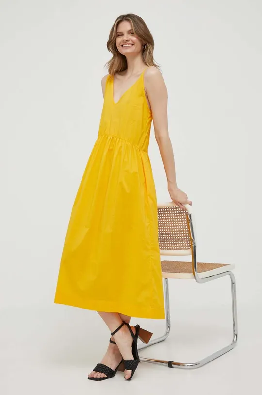 κίτρινο Βαμβακερό φόρεμα United Colors of Benetton Γυναικεία