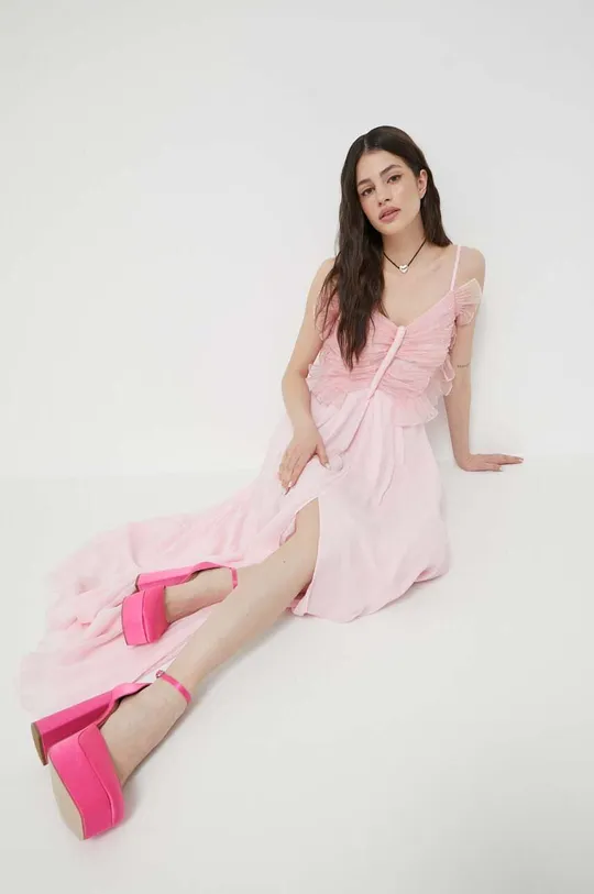 roza Obleka s primesjo svile Blugirl Blumarine Ženski