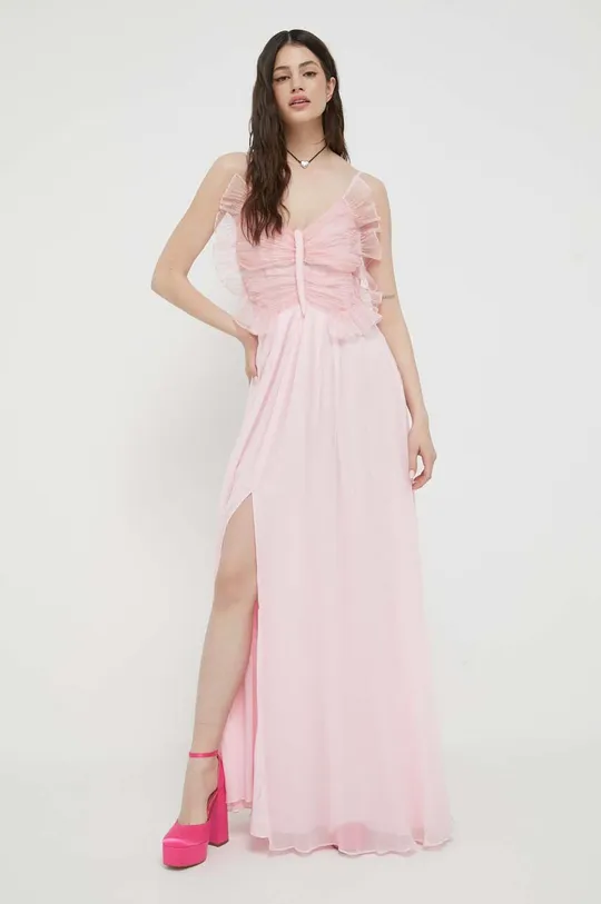 Obleka s primesjo svile Blugirl Blumarine roza