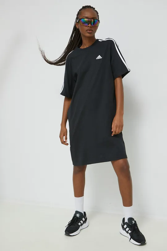 Хлопковое платье adidas чёрный
