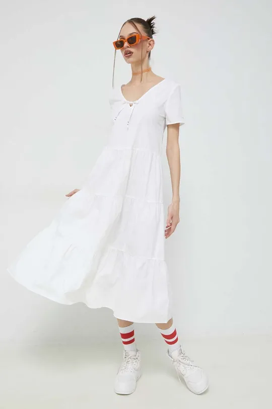biela Bavlnené šaty Tommy Jeans Dámsky