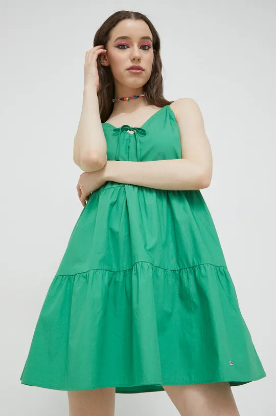 Βαμβακερό φόρεμα Tommy Jeans πράσινο
