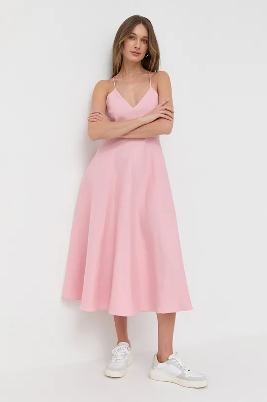 Λινό φόρεμα Marella ροζ