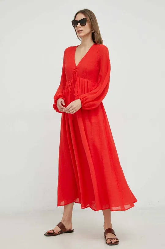 Weekend Max Mara sukienka z domieszką lnu czerwony
