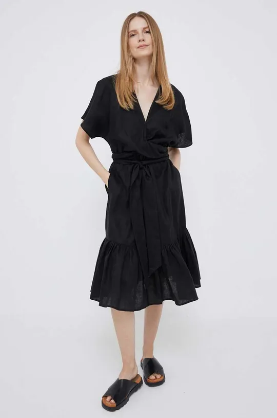 Λινό φόρεμα Lauren Ralph Lauren μαύρο