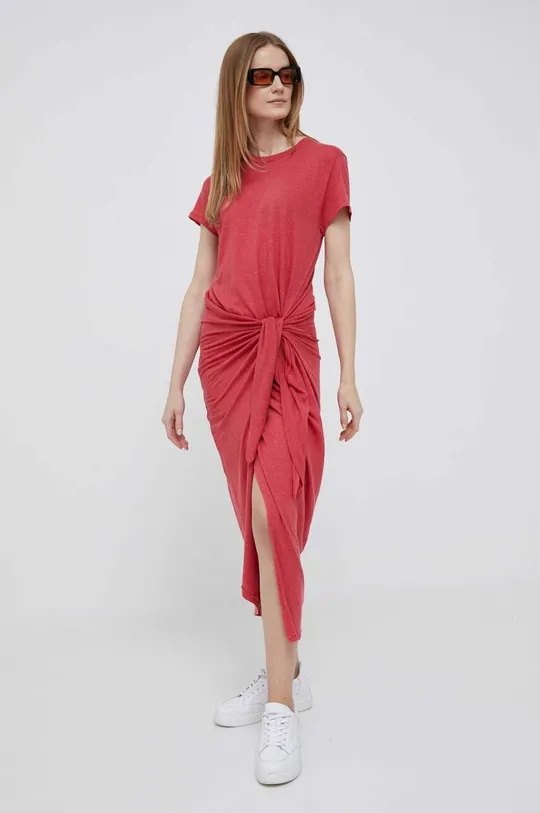 κόκκινο Λινό φόρεμα Polo Ralph Lauren Γυναικεία