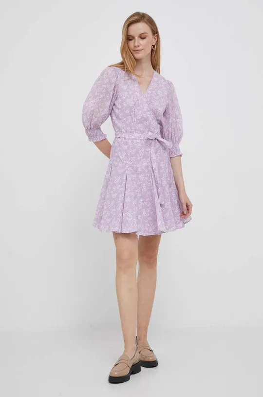 Bombažna obleka Polo Ralph Lauren vijolična