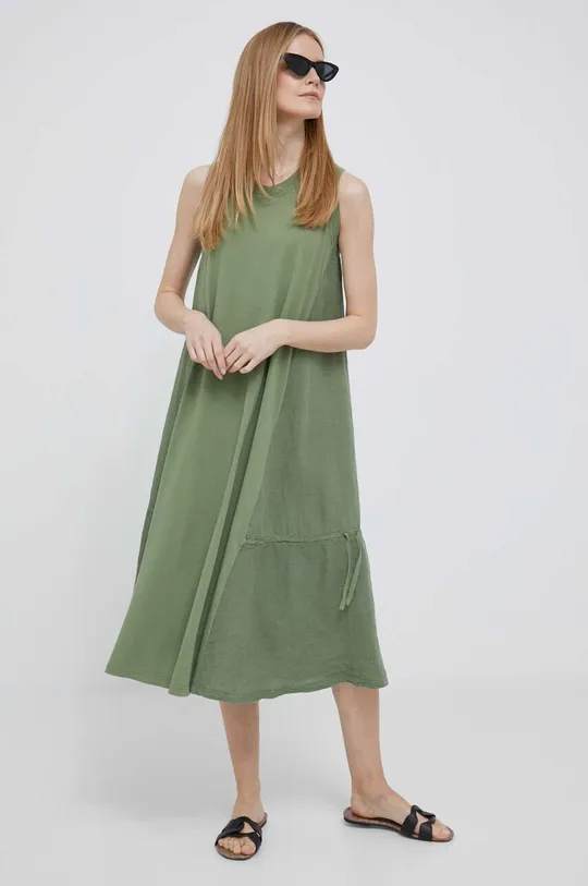 Φόρεμα από λινό μείγμα Deha πράσινο