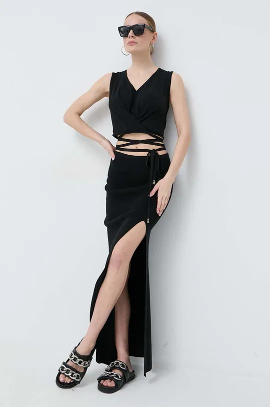 Φόρεμα από λινό μείγμα Patrizia Pepe μαύρο