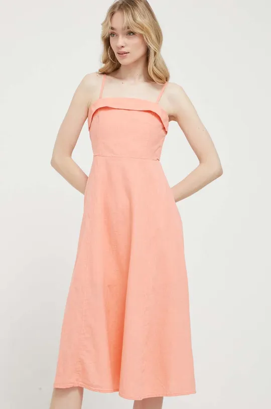 oranžová Ľanové šaty Abercrombie & Fitch Dámsky