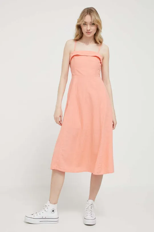 Lanena haljina Abercrombie & Fitch narančasta