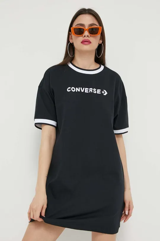 Βαμβακερό φόρεμα Converse μαύρο
