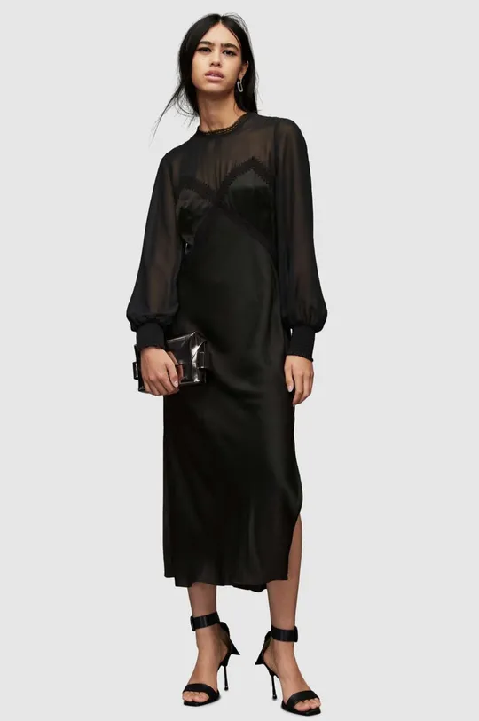 μαύρο Φόρεμα από συνδιασμό μεταξιού AllSaints Γυναικεία