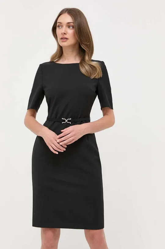 Μάλλινο φόρεμα BOSS μαύρο