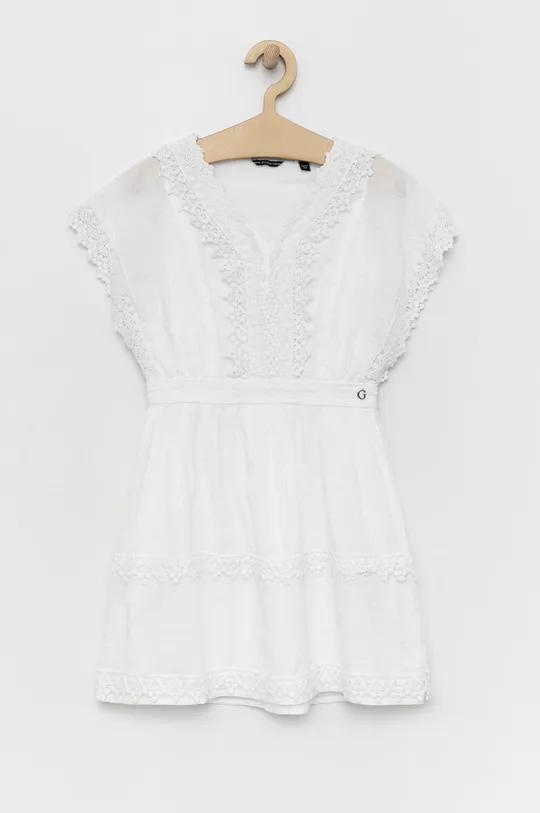 Παιδικό βαμβακερό φόρεμα Guess λευκό