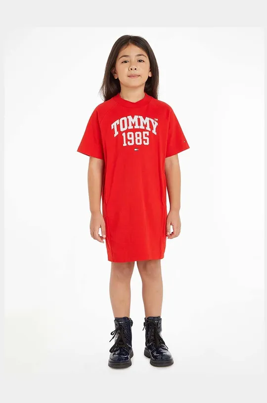 κόκκινο Παιδικό βαμβακερό φόρεμα Tommy Hilfiger Για κορίτσια