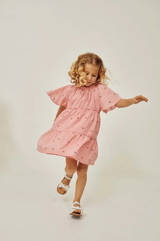 roza Otroška bombažna obleka zippy Dekliški