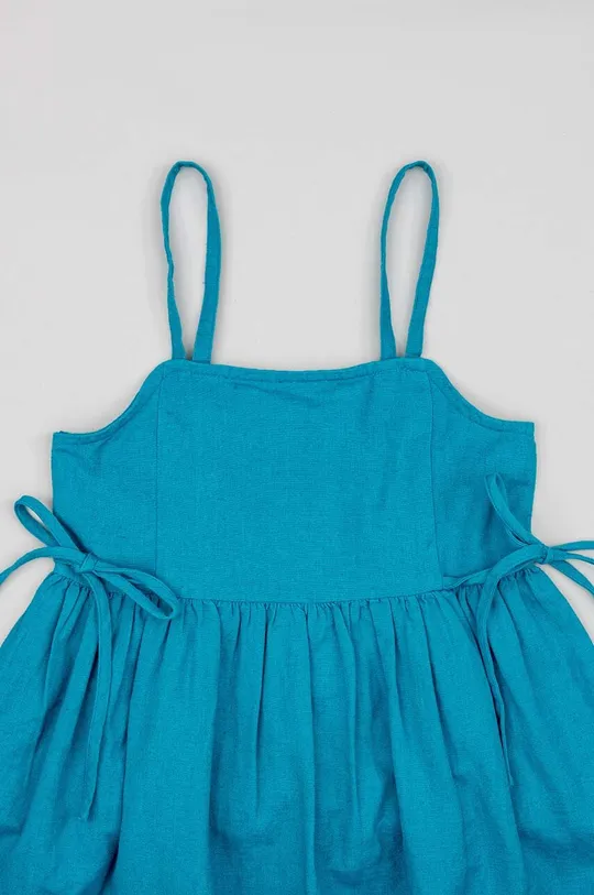 modra Otroška obleka z mešanico lanu zippy