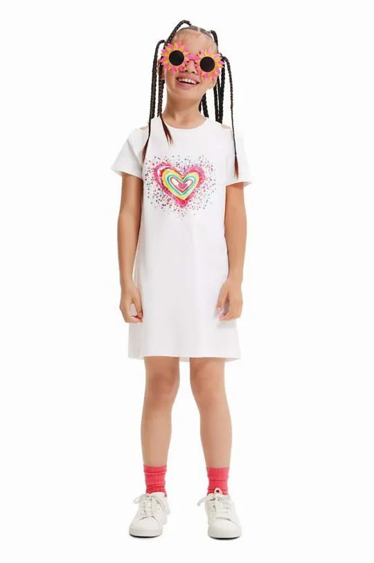 белый Хлопковое детское платье Desigual Для девочек
