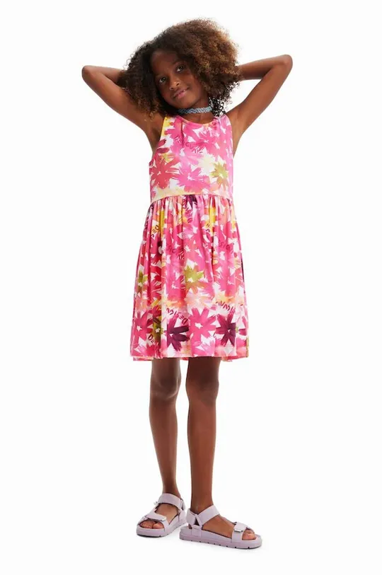 roza Dječja pamučna haljina Desigual Za djevojčice