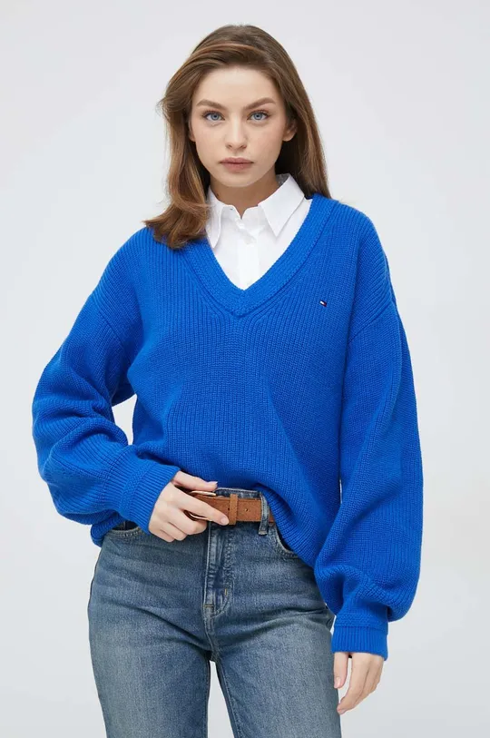 μπλε Βαμβακερό πουλόβερ Tommy Hilfiger Γυναικεία