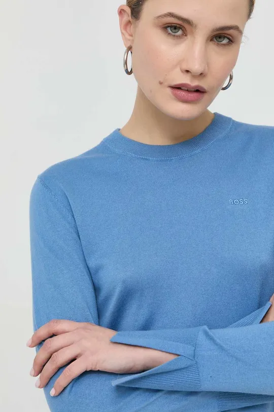 niebieski BOSS sweter z domieszką jedwabiu Damski