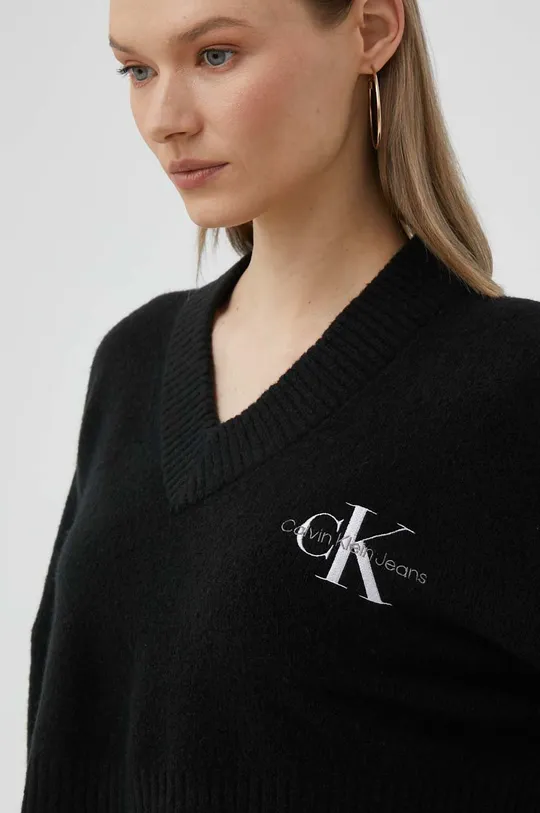 fekete Calvin Klein Jeans gyapjúkeverék pulóver