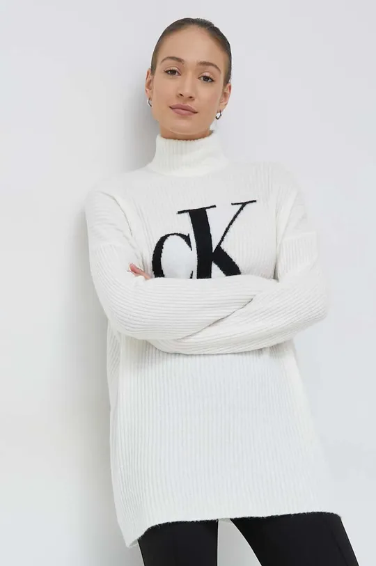 beżowy Calvin Klein Jeans sweter z domieszką wełny