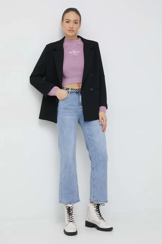 Calvin Klein Jeans sweter bawełniany fioletowy