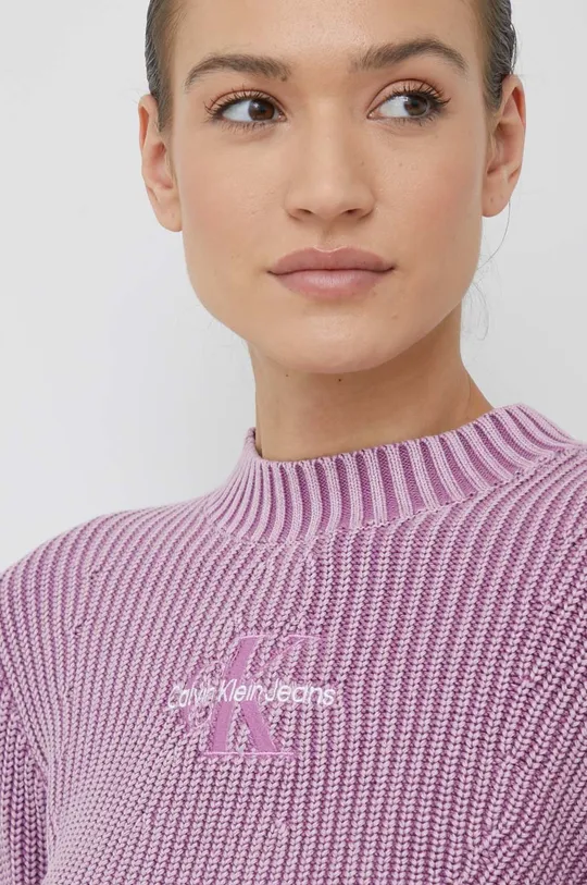 fioletowy Calvin Klein Jeans sweter bawełniany