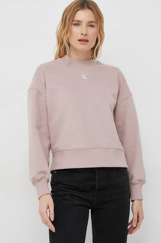 roza Bombažen pulover Calvin Klein Jeans