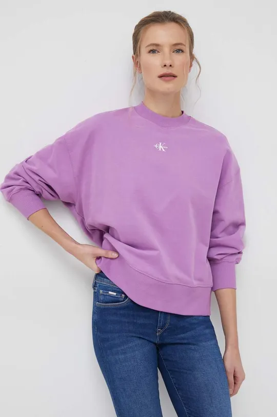 μωβ Βαμβακερή μπλούζα Calvin Klein Jeans Γυναικεία