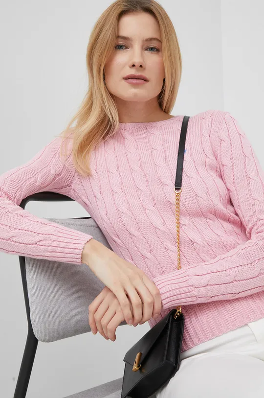 розовый Хлопковый свитер Polo Ralph Lauren Женский