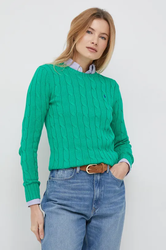 zelena Pamučni pulover Polo Ralph Lauren Ženski