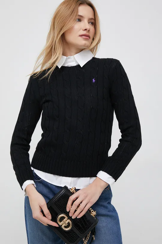 μαύρο Βαμβακερό πουλόβερ Polo Ralph Lauren Γυναικεία