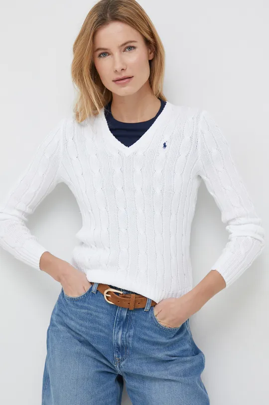 bijela Pamučni pulover Polo Ralph Lauren Ženski