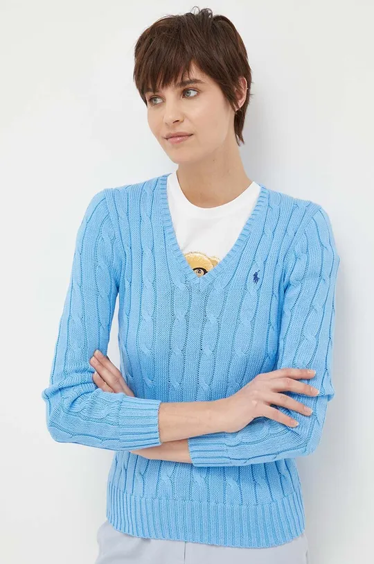 modra Bombažen pulover Polo Ralph Lauren Ženski