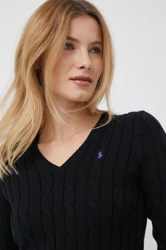 μαύρο Βαμβακερό πουλόβερ Polo Ralph Lauren Γυναικεία