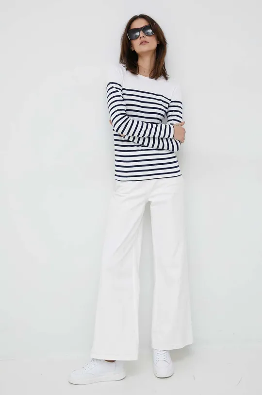 Βαμβακερή μπλούζα με μακριά μανίκια Lauren Ralph Lauren λευκό