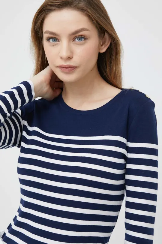 mornarsko modra Bombažna majica z dolgimi rokavi Lauren Ralph Lauren